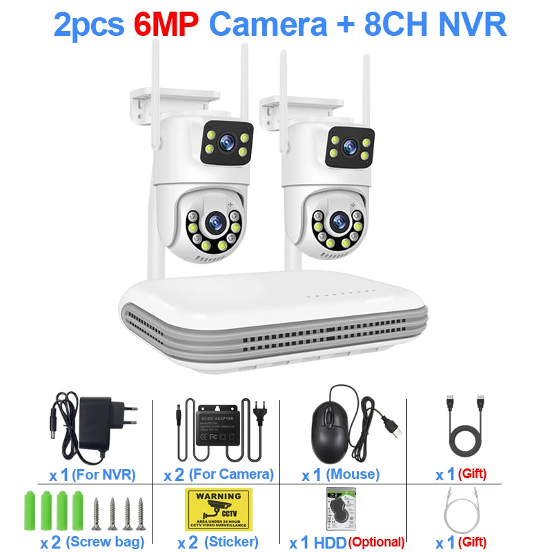 Smar 6MP Dual Lens IP Camera's Draadloos CCTV systeem 8CH NVR Tweerichtingsaudio Buiten PTZ WIFI Beveiligingscamera Video Surveillance Kit