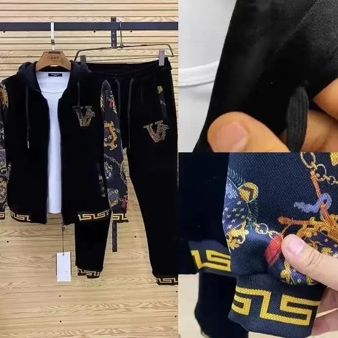 Men's Spring and Autumn Coat 2024 New Gold Velvet Casual Two-Piece Suit Pants Suit All-Match Fashion Fashion image 5