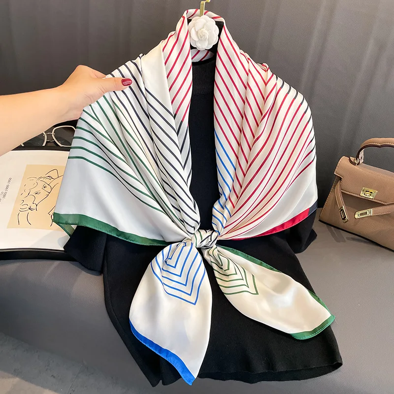 

110x110cmElegant and stylish printed silk scarf women, elegant and fashionable faux silk scarf, decorative shawl