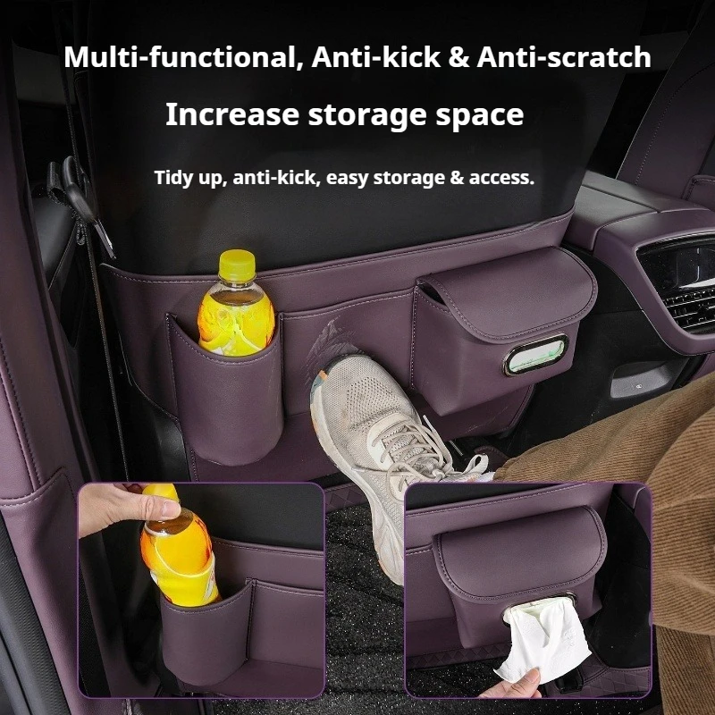 For Mazda CX-6e EZ-60 2025 2026 Car Rear Seat Back Kick Pad Protector Leather Multifunctional Anti Scratch Backseat Organizer