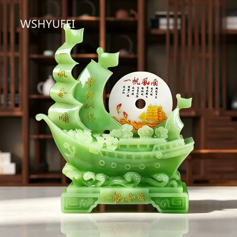 Plain Sailing Sailing Ornament Resin Crafts Living Room Entrance Wealth Ornament Green Feng Shui Decorations Moving Gift