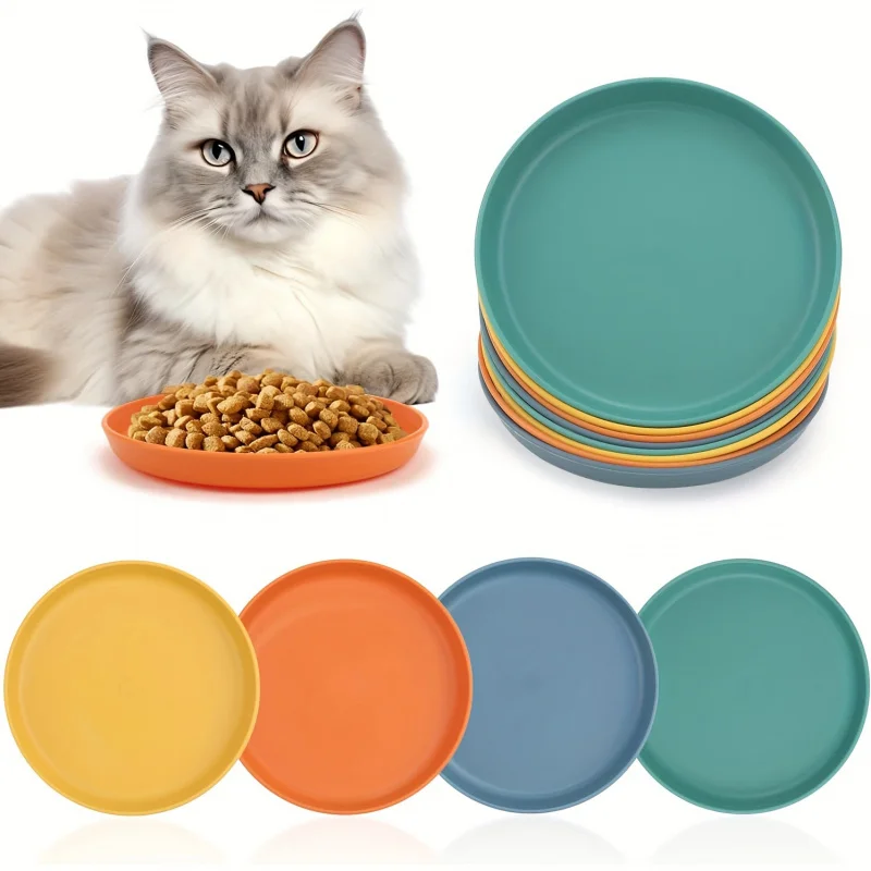 1pcs Non-Slip Plastic Cat Bowls - Flat Feeding Dishes For Kittens & Short-Legged Cats