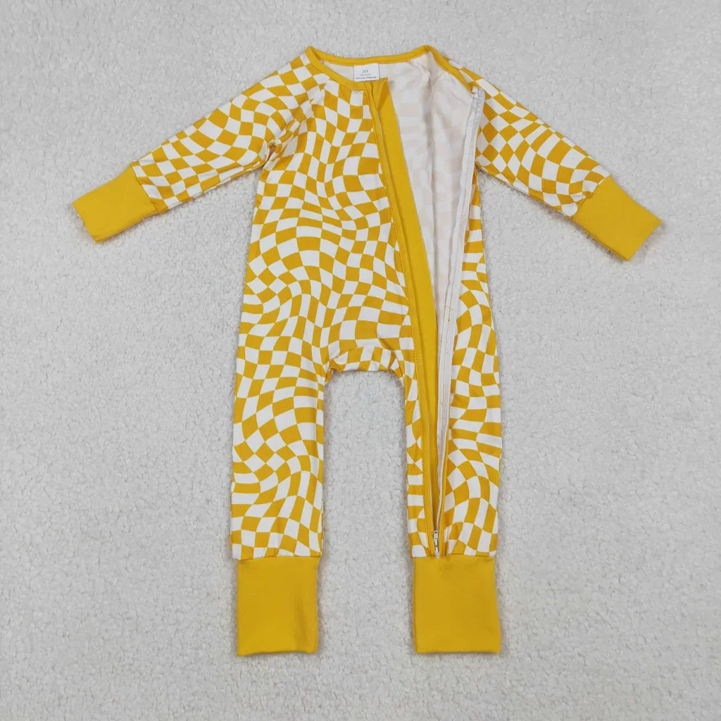 

LR1089 Yellow Plaid Baby Footie Sleepers Romper