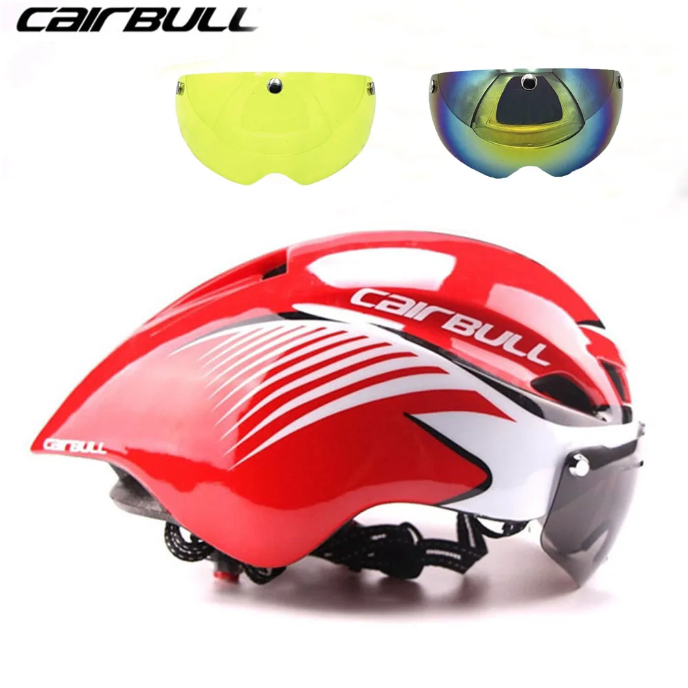 NEW 3 lens 290g Aero TT Road Bicycle Helmet Goggles Racing Cycling Bike Sports Safety TT Helmet in-mold Road Bike Cycling Goggle