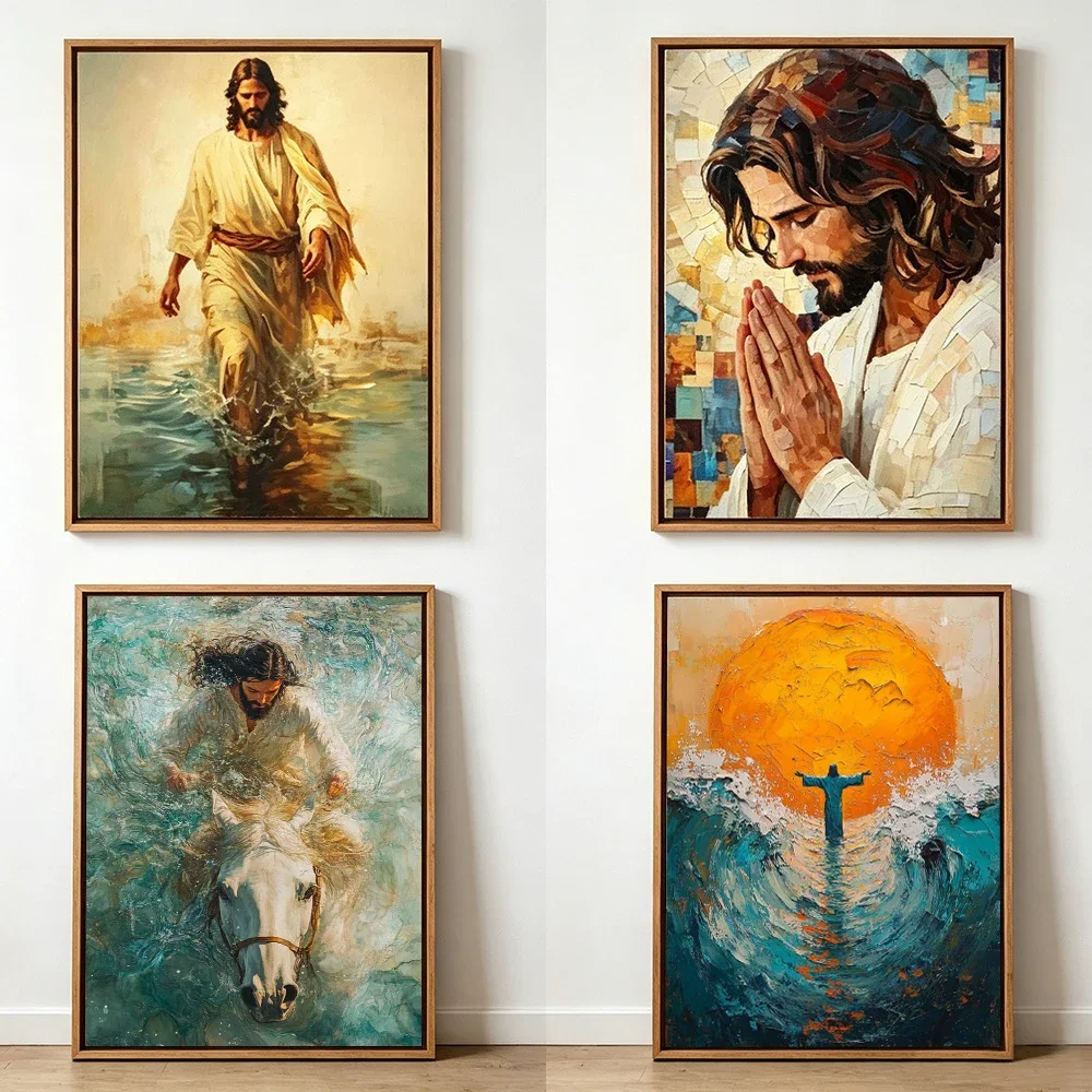 Affiche sur toile Jésus en prière, Art mural religieux chrétien, Impression moderne pour la maison, Œuvre d'art de la foi, Décoration de chambre pour les croyants, Cadeau