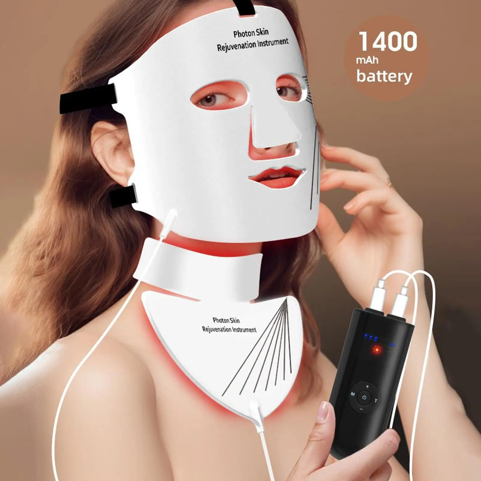 Dispositivos LED para el Cuidado de la Piel con Cubierta para el Cuello, Mascarilla Facial LED para Mujeres y Hombres, para el Hogar, Viajes, Noche, Mañana, Rutina Diaria