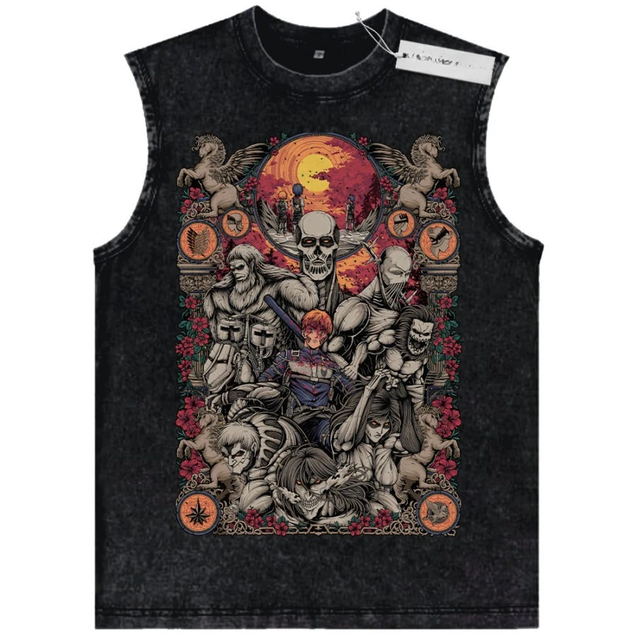 

Unisex Black Washed Vintage Tank Top Attack on Titan Eren Yeager High - Quality Fabric for Fitness Casual Shopping