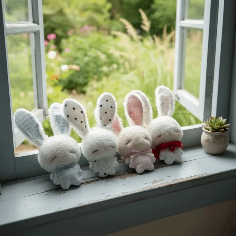 Cute Soft Stuffed Bunny Keychain Bead Chain Long Ear Stuffed Bag Charm Bunny Hanging Ornament Backpack