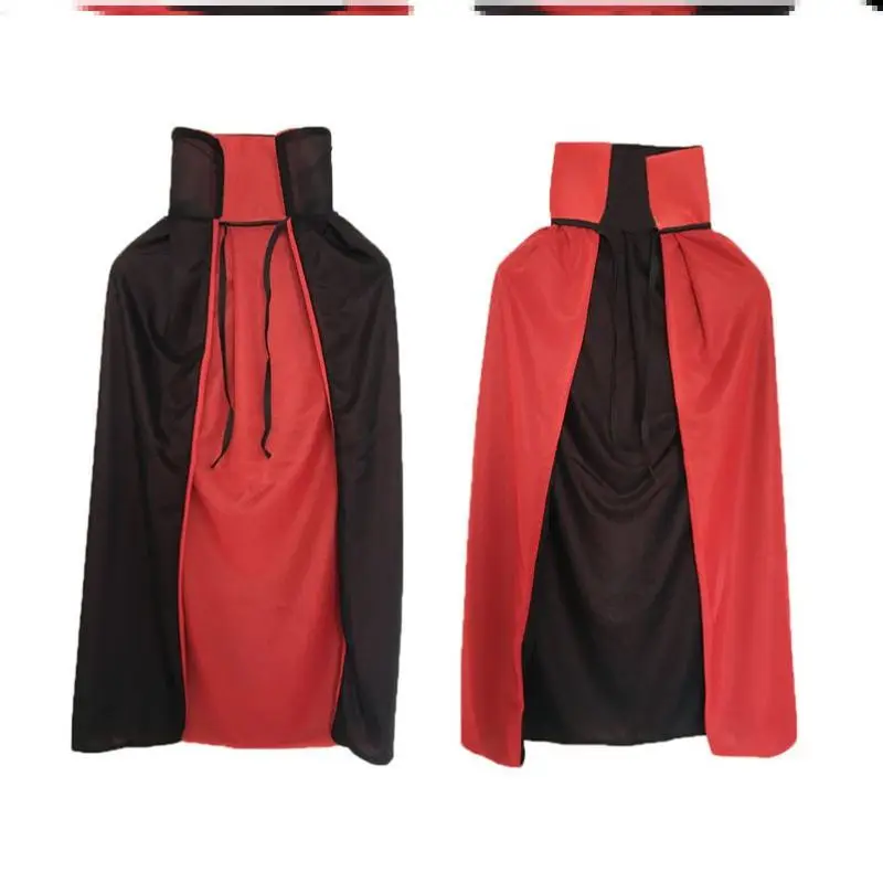 양면 빨간색과 검은색 할로윈 파티 뱀파이어 후드 망토 어린이 의상 액세서리 스탠드업 칼라 포함 어린이 파티용