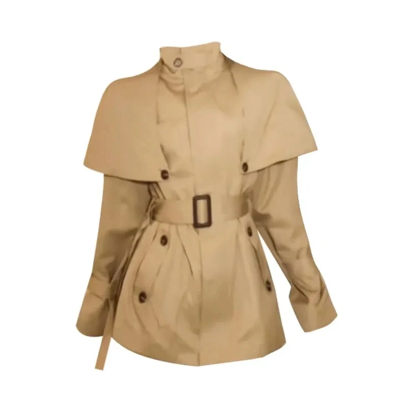 

Стильный повседневный плащ-пончо с воротником, женское пальто, весна 2026, новинка, средней длины, с зауженной талией, ветровка, стройнящее пальто