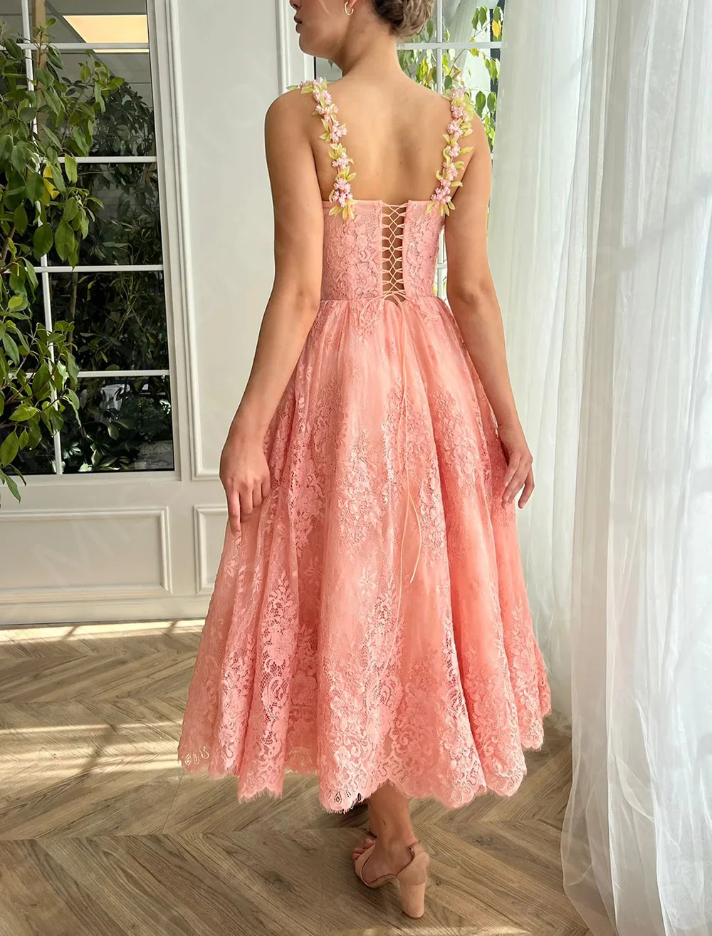 Wholesale Pink Lace Prom Dresses Short Wedding Party Dresses Mid Calf Length Sweetheart with Straps Evening Gowns 2024 On Sale