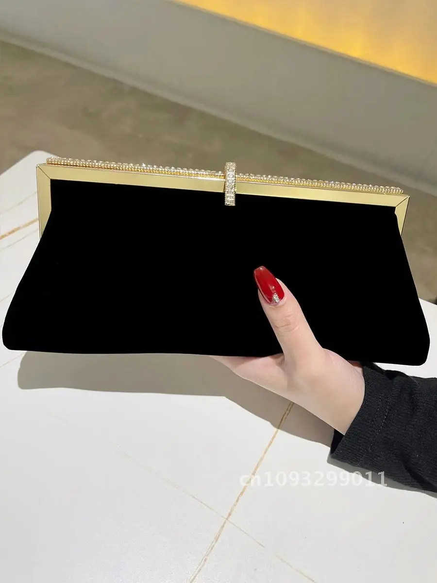 

Black Velvet Bag Clutch Wedding Party Handbag Annual Meeting Formal With Purse Fashion Bag Single Small Shoulder Evening Dinner
