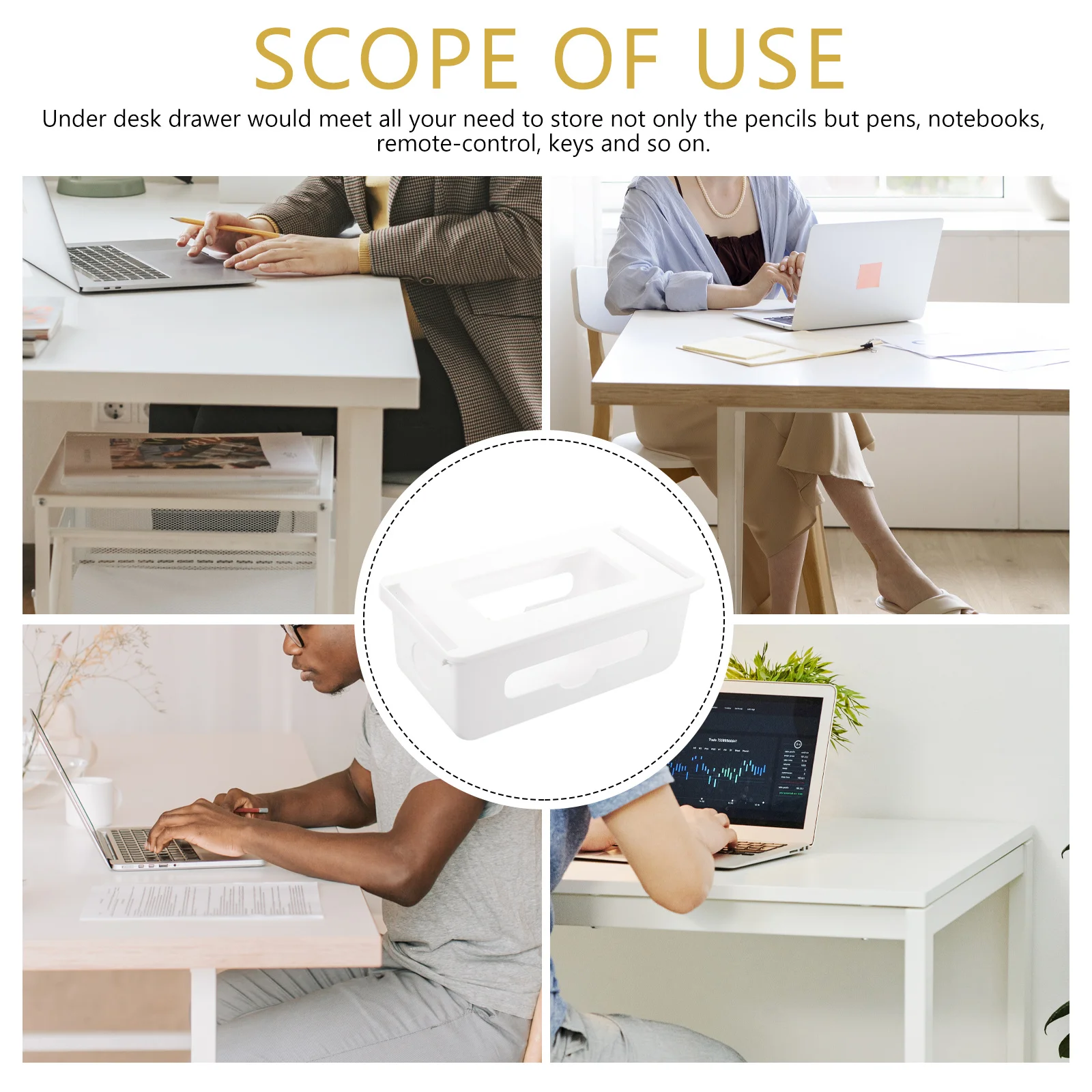 

Under Desk Drawer Organizer Plastic Storage Box For Office Home Kitchen Bathroom Slide Out Desktop Shelf For