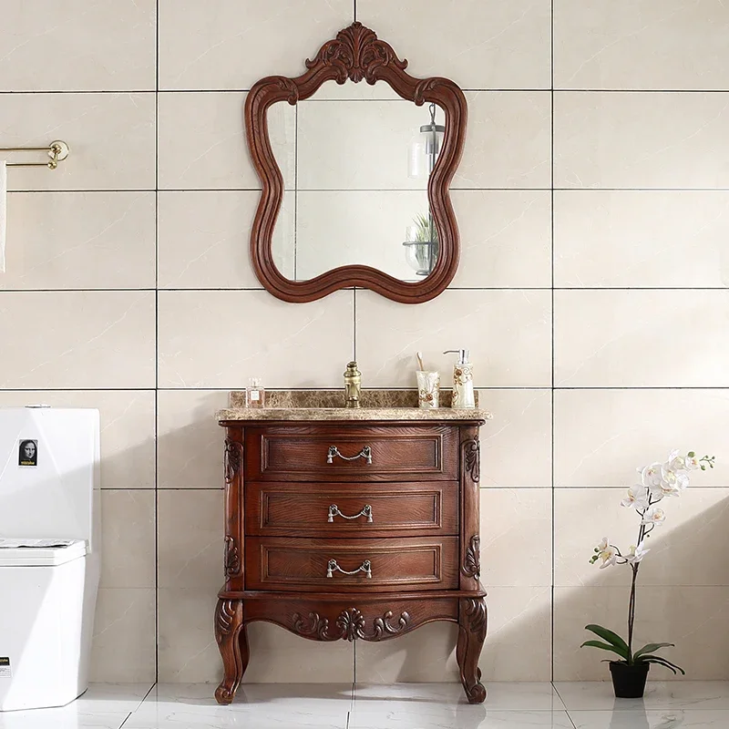 

Red Oak European-Style Bathroom Cabinet Small Apartment Wash Basin Cabinet