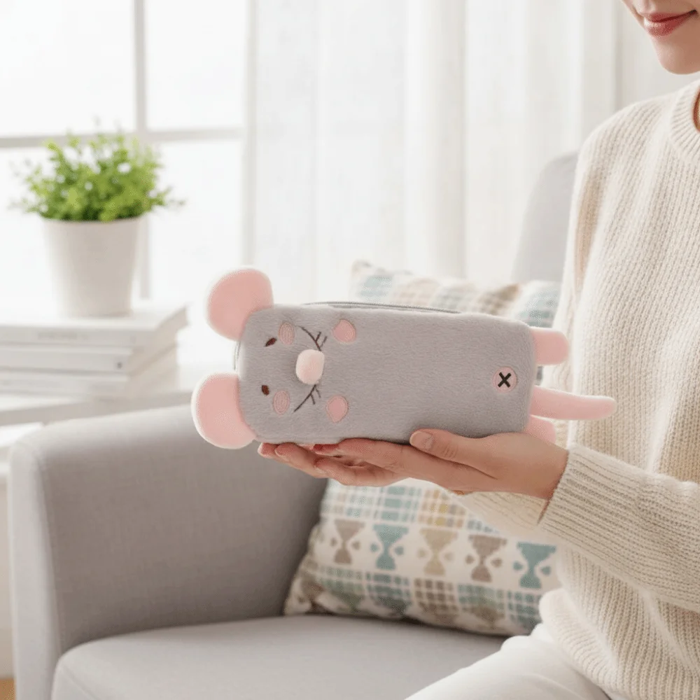 Großes Fassungsvermögen Maus-Federmäppchen Weiche Haptik Tragbares Blumenzweig-Ratten-Federmäppchen Reißverschluss Niedliches Maus-Design
