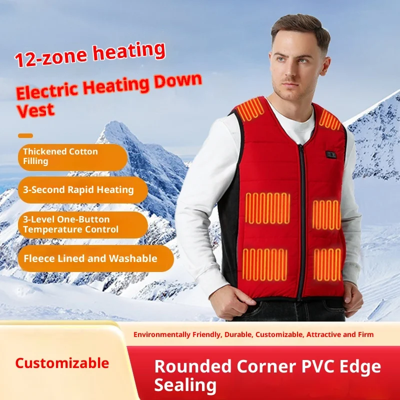 

New Winter Dual Control 12 Zone V Neck Heating Vest USB Electric Thermal Waistcoat Constant Temperature Warm Coat