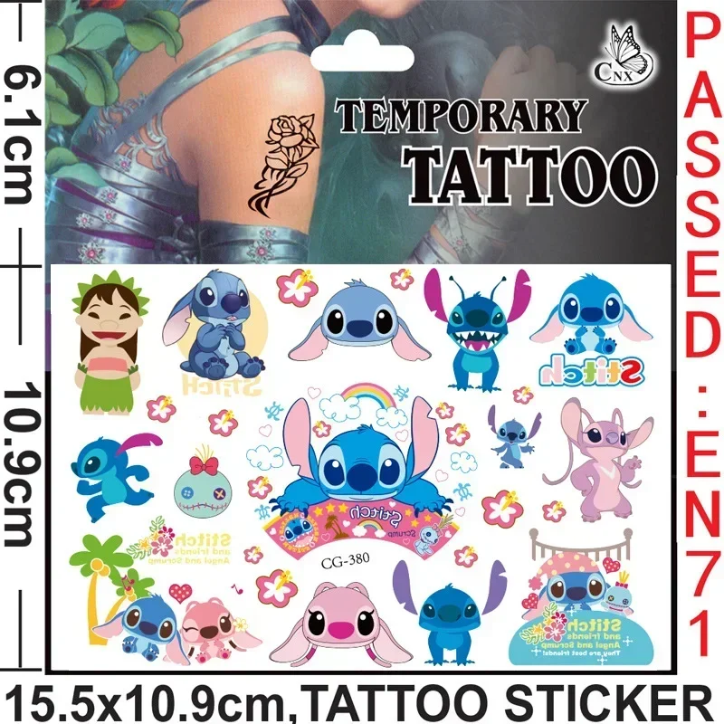 Disney Stitch Tattoo Stickers bambini tatuaggi finti temporanei su braccia e gambe per il viso regali per bambini festa per bambini giocattolo di