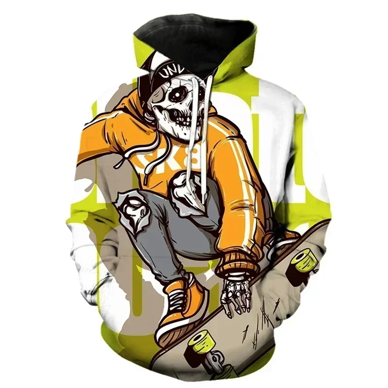 Punk Skull Skateboard 3D Printed Hoodies for Men Clothes Funny Sports Adult Pullovers Casual Pullovers Hip Hop Y2k Tracksuit Top