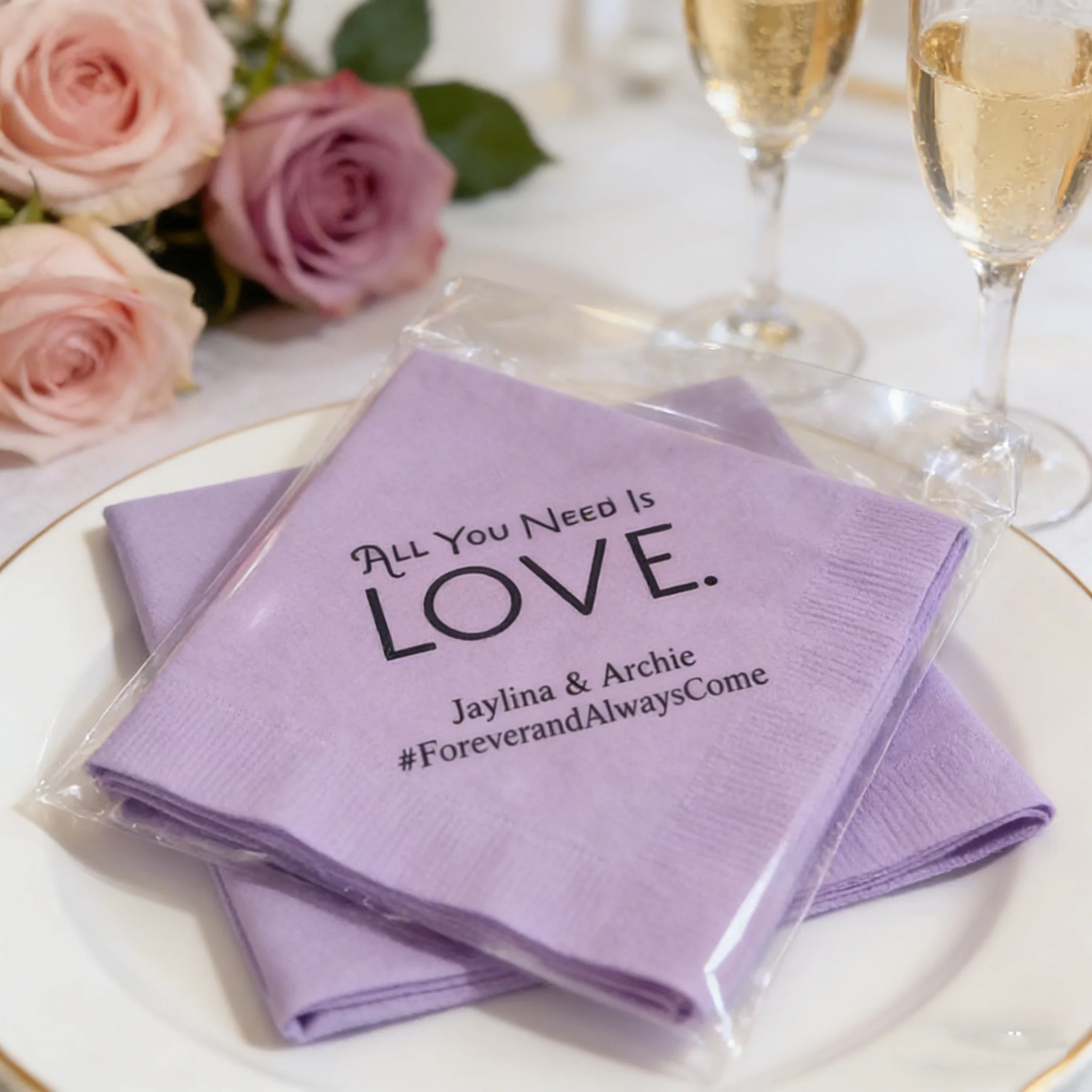 Juego de 50 servilletas de papel con cita de amor impresa, personalizadas para boda, compromiso, renovación de votos, aniversario, artículos para fiestas