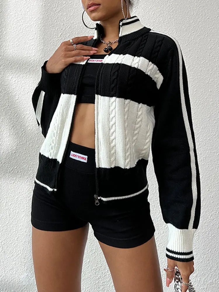 

Женская осенняя куртка K-Fashion контрастного цвета с длинным рукавом и воротником-стойкой, уличная одежда стандартного кроя для женщин