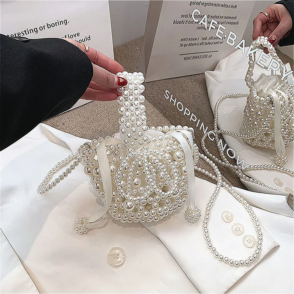 Lovely Womens Mini Pearl Bag Purses Banquet Wedding Party Handbags Female Clutch Bow Pearl Designer Mini Tote Bags Coin Pouch