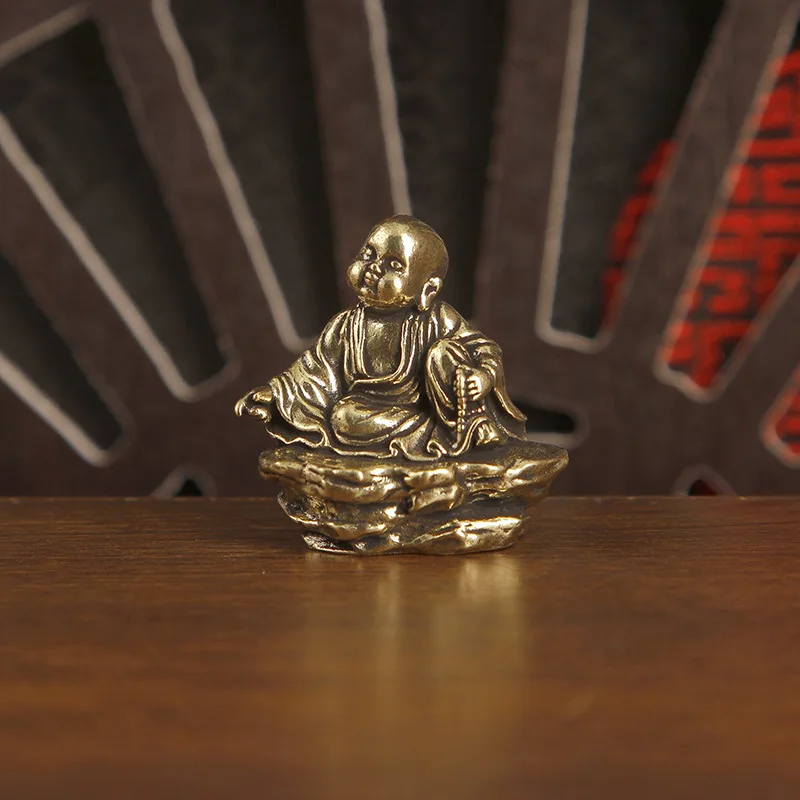 1 Small Novice Monk Meditating Buddha Statue Brass Handicraft Ornaments