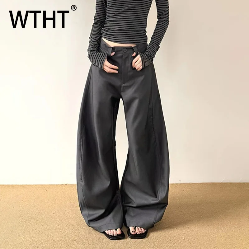 

WTHT модные мужские однотонные свободные брюки-блейзеры, модные брюки с высокой талией в американском стиле, мужские брюки 2023, осень 2A1990