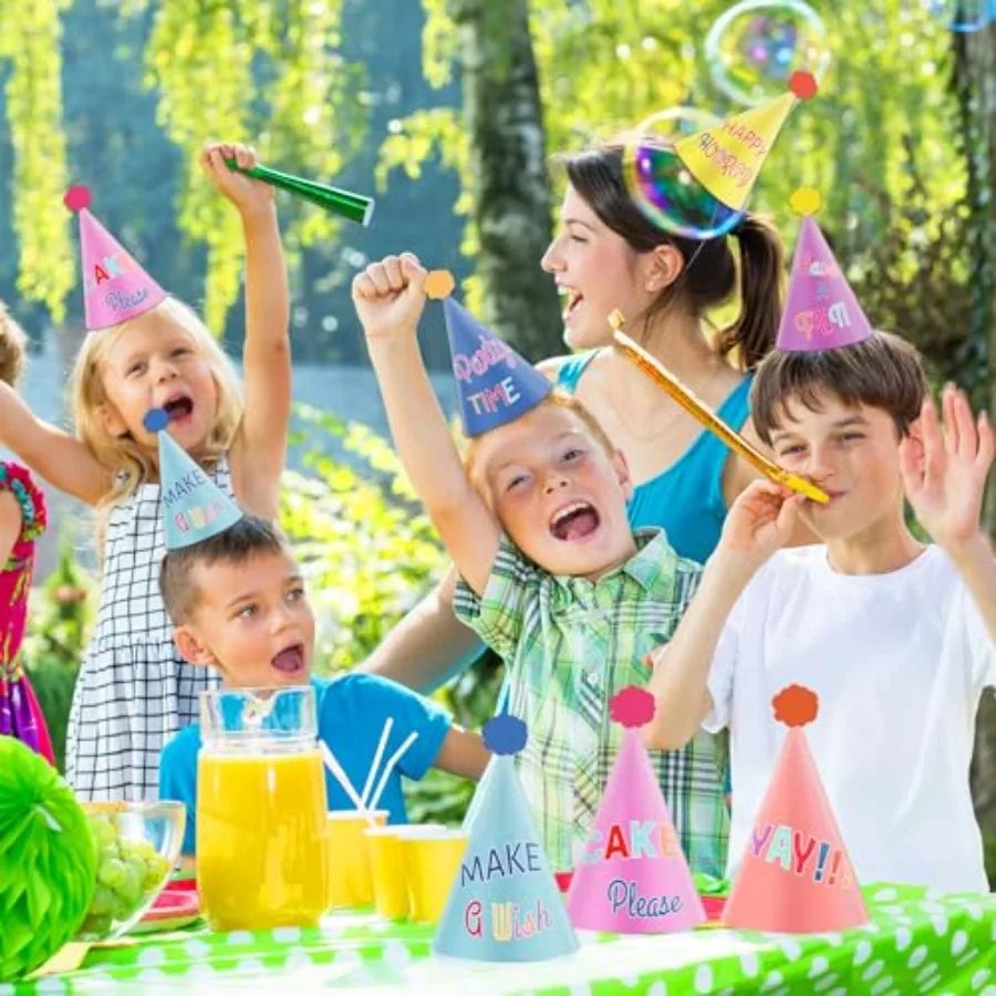 24 قطعة من قبعات الحفلات الملونة لمستلزمات حفلات أعياد الميلاد السعيدة، قبعات مخروطية للحفلات ذات طابع قوس قزح، قبعات ورقية ملونة لتزيين الحفلات #5