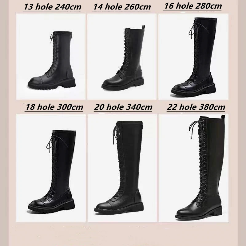 Bottes à lacets super longues sur mesure pour femmes, chaussures en cuir d'outillage, noir, allongé, extra long, ULronde cirée