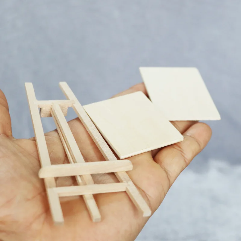 Set da studio d'arte in miniatura per casa delle bambole in scala 1:12 - Cavalletto in legno + bacheca + tavolozza + scatola di colori Oggetti di scena artistici