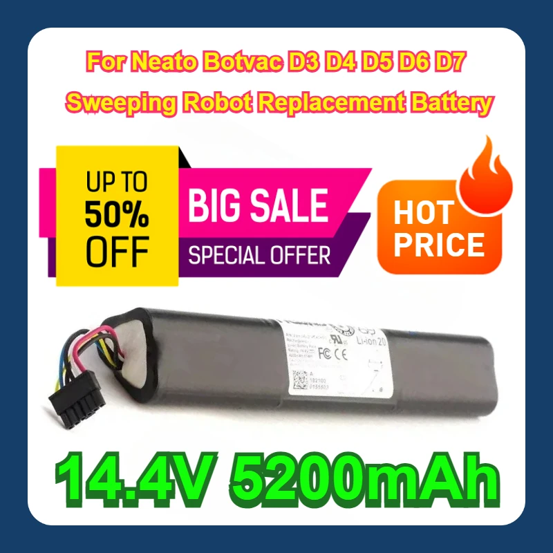 14.4V 5200mAh 205-0011 For Neato Botvac D3 D4 D5 D6 D7  Sweeping Robot Replacement Battery