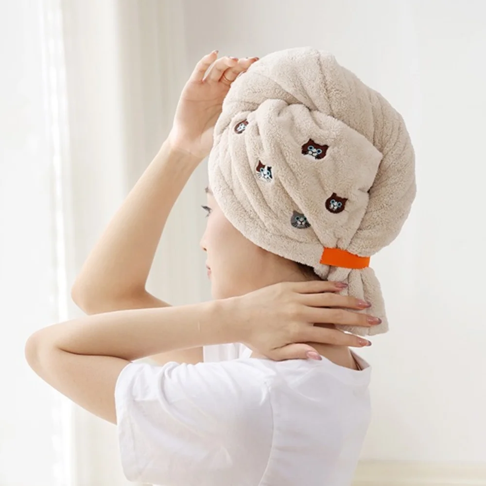 

Comfortable Soft Dry Hair Cap Quick Drying Cartoon Bath Hats Coral Velvet Turban Head Travel