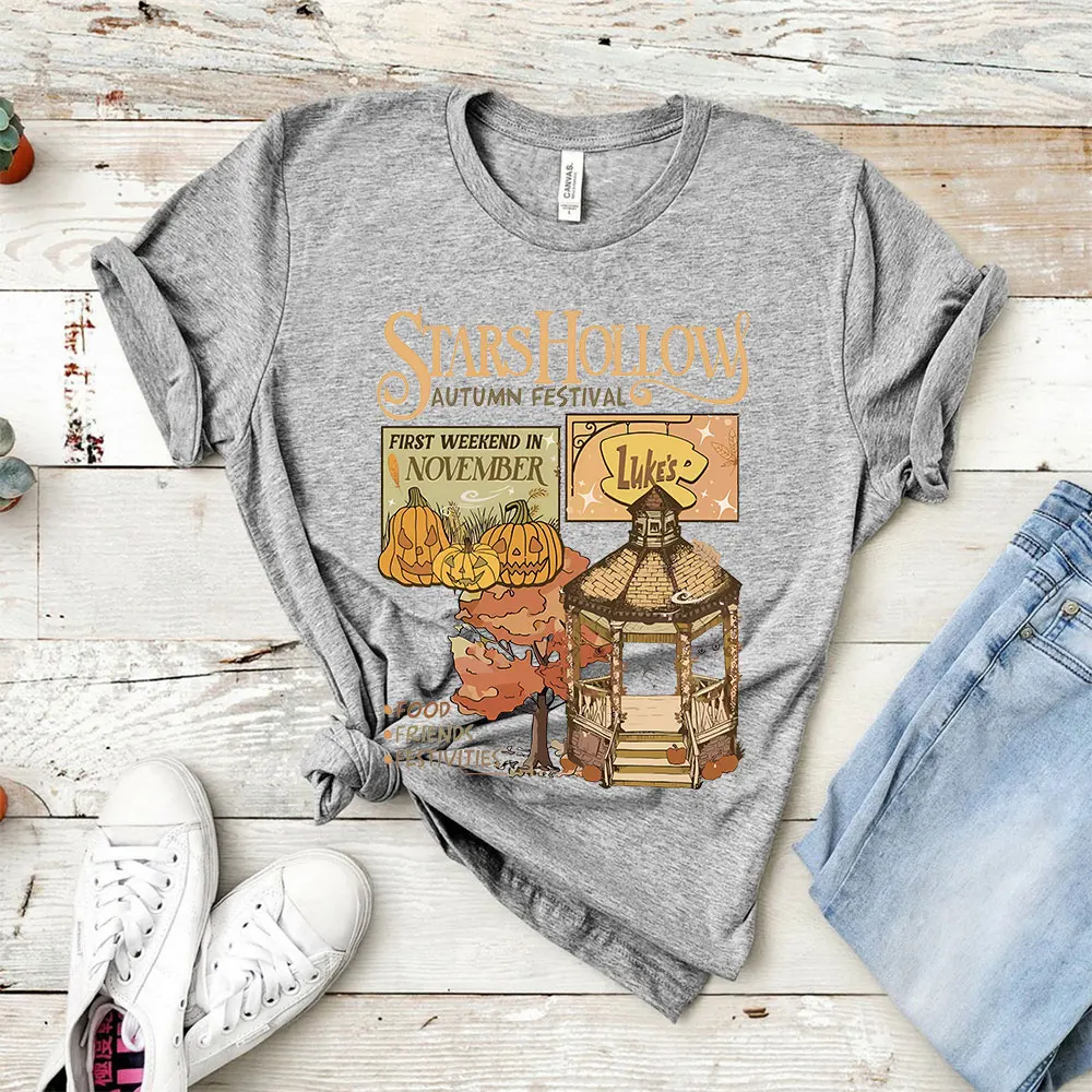Vintage Stars Hollow T-Shirt Gilmore TV-Shirt Luke's Diner Kaffee-Tee Halloween Kürbis Damen Herbst Festival Herbst-Shirts Tops – Detail 12