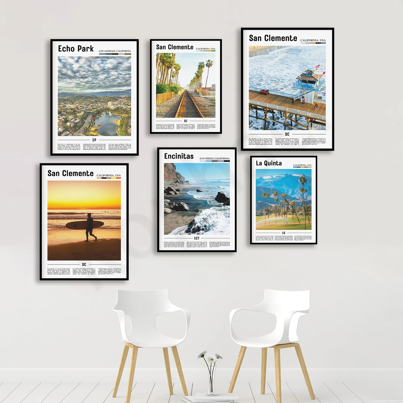 La Quinta. Encinitas. San Clemente. Parque Echo. Paisagem de Viagens da Cidade. Pôster de arte para decoração de parede de casa