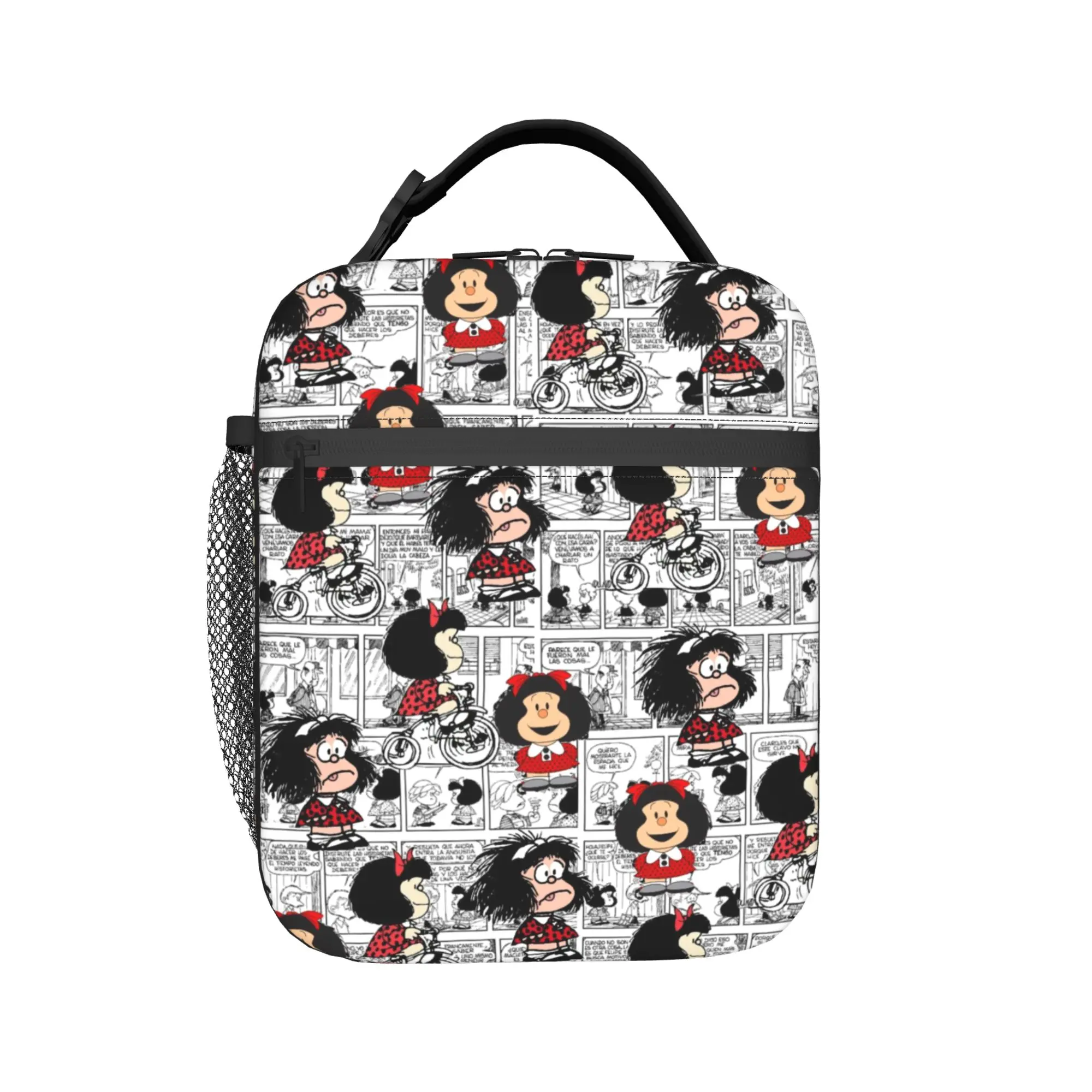

Custom Humor Mafaldas Quino Comic Manga Insulated Lunch Bags for Women Men Resuable Thermal Cooler Bento Box Work School Travel