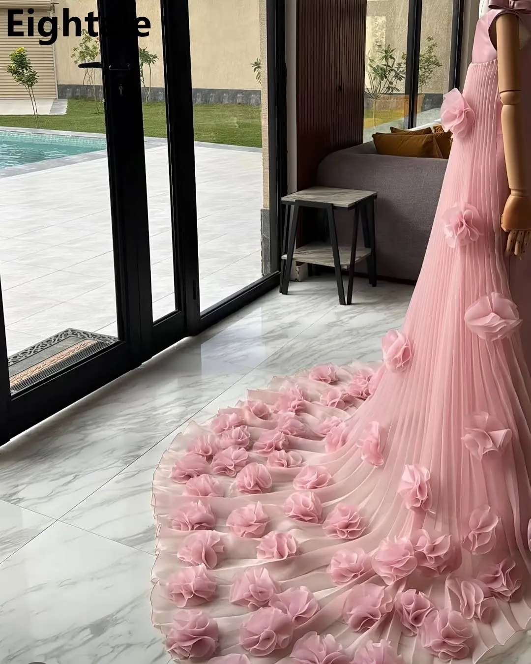Eightale 2025-vestido de noche de sirena rosa con flores de lujo, vestido de fiesta de boda con hombros descubiertos, vestido de fiesta árabe saudí personalizado