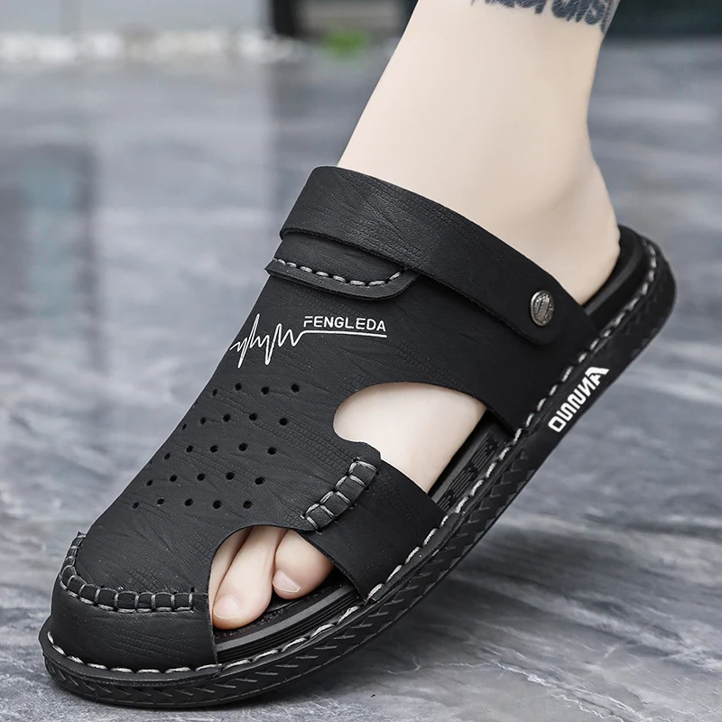 Herren Baotou Sandalen Sommer neue Outdoor coole atmungsaktive Anti-Rutsch wasserdichte Strands chuhe weiche Sohle Mode Dual-Purpose-Hausschuhe