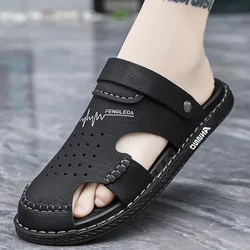 Men's Baotou Sandals Summer new Outdoor Cool Breathable Anti slip Waterproof Beach Shoes Soft Sole Fashion Dual purpose Slippers