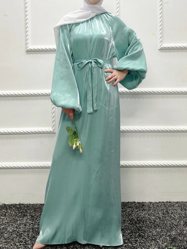 Dubai Turkey Abaya Muslim Dress Women Lantern Sleeve Lace-up Isalmic Party Dress Ramadan Eid Elegant Morocco Kaftan Vestidos