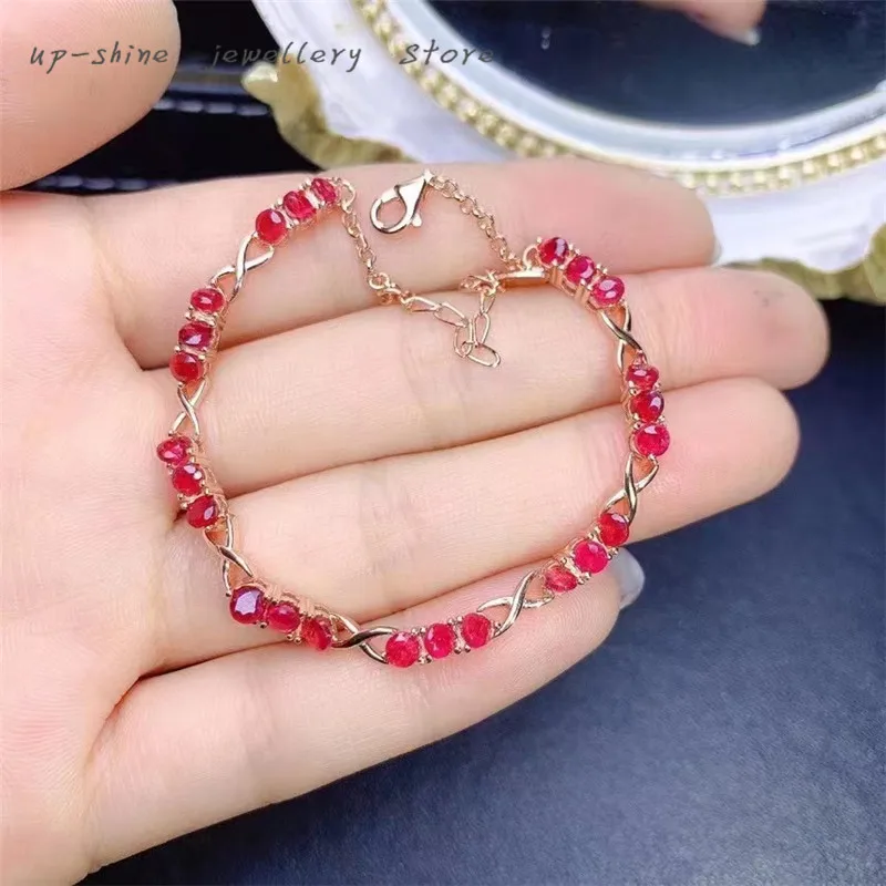 

New 925 silver inlaid natural ruby bracelet, simple and fashionable, wedding accessories, customizable