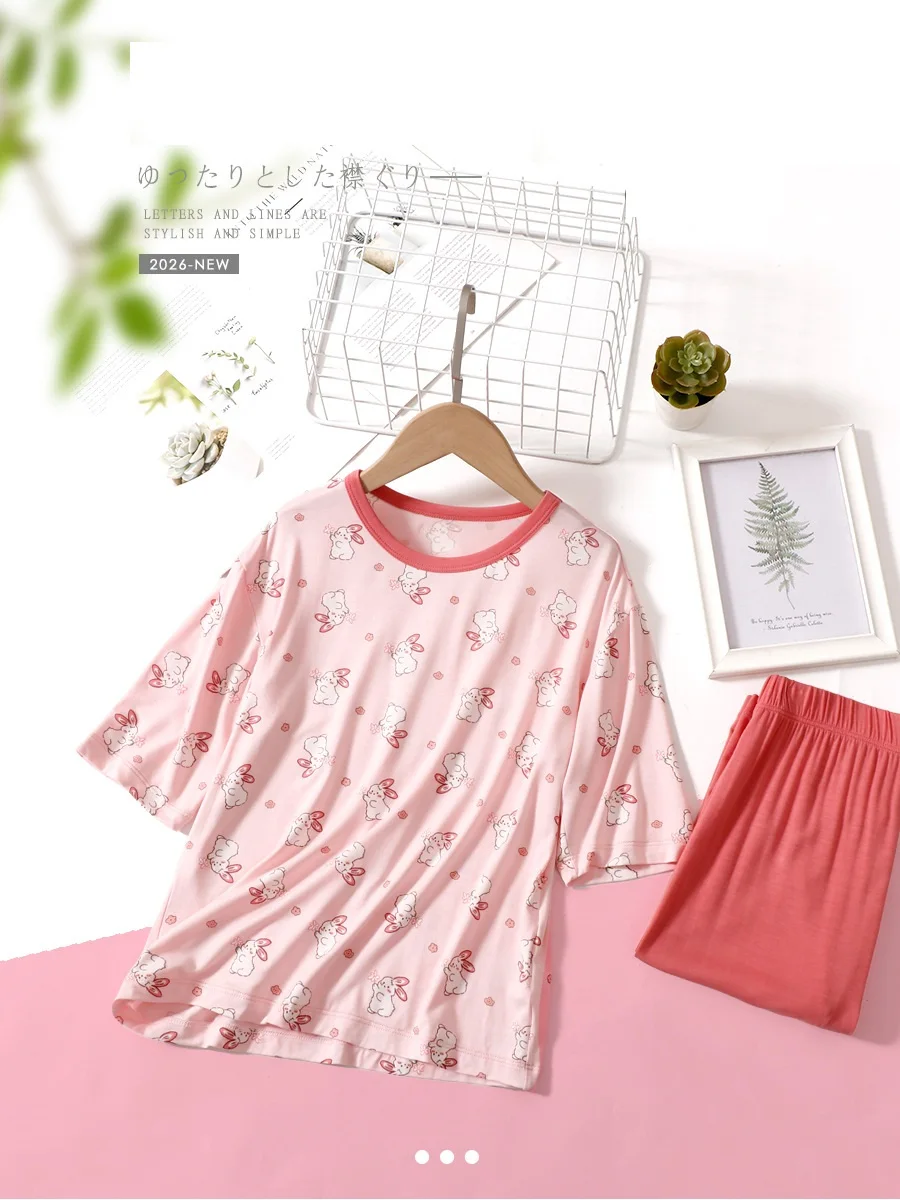 new delivery children baby summer t shirt+pant pajama kids girls home clothes 2pc/set 110-170 students 3-15year clothes viscose