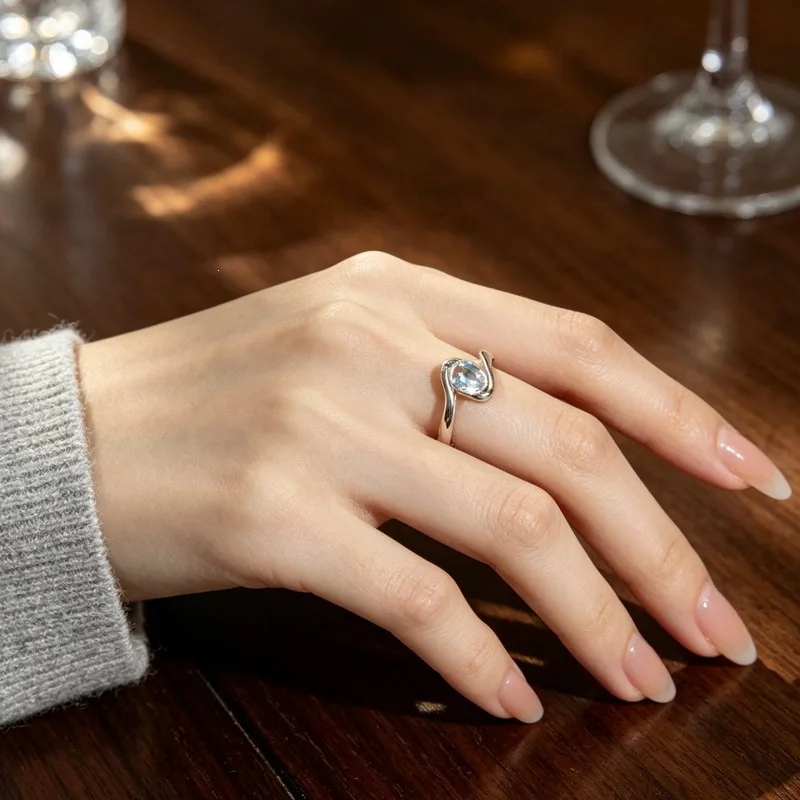 GANPUP Luxus-Mondstein Verstellbare Fingerringe für Damen, Modischer Silberfarbener Ring, Schmuckgeschenk für Partys – Detail 5