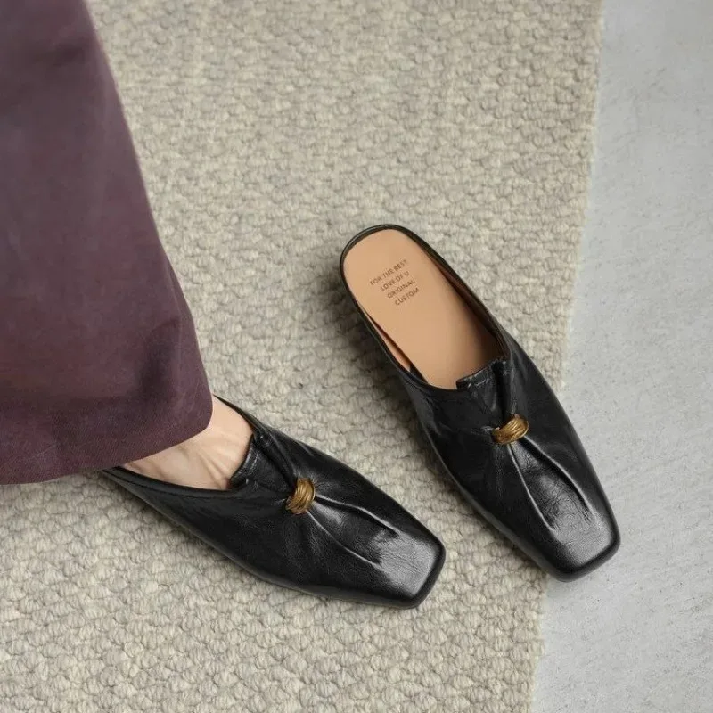 

Retro Women's Shoes Exquisite Soft Leather Mueller Slippers for Woman Fashion Vacation Casual Shoes Designer Shoes Zapatos Mujer