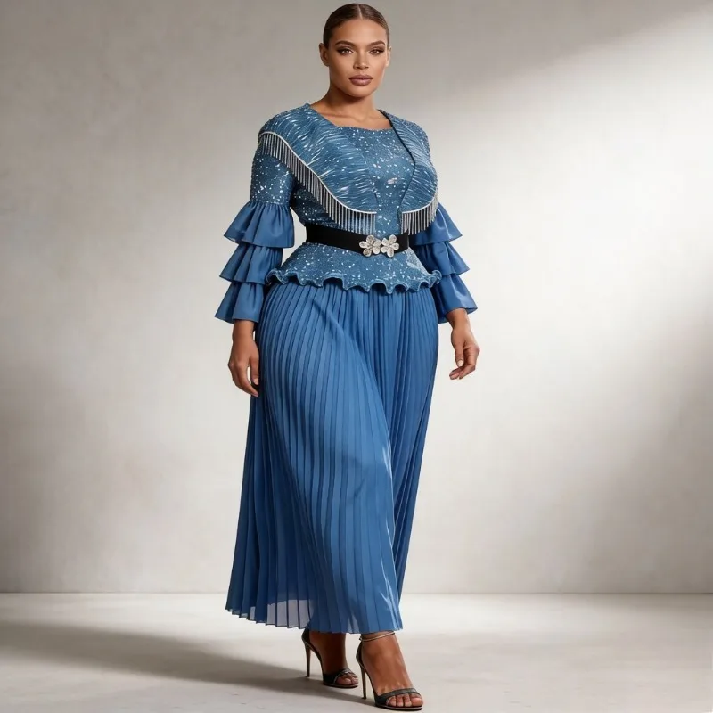 

Комплект из плиссированной юбки и топа Miyake для женщин, 2026, с плиссировкой, принтом под шелк, металлическими кисточками, с эффектом утяжки на талии, для банкетов и свадеб, 2 предмета