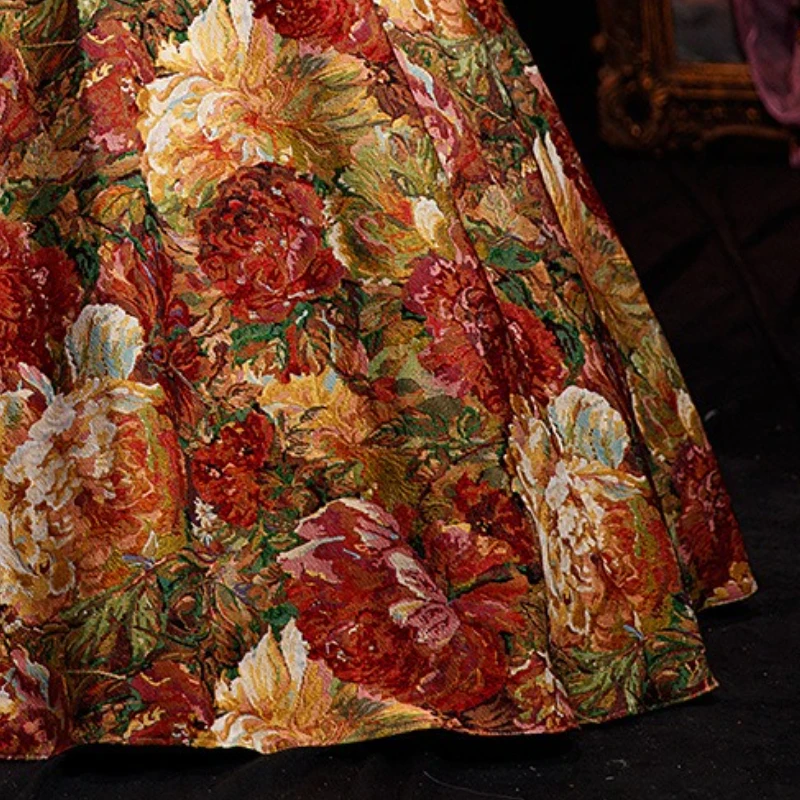 European Monet Oil Painting Retro Court Style French Print Dress Annual Meeting Drama Birthday Party Performance Dress Robe Fête