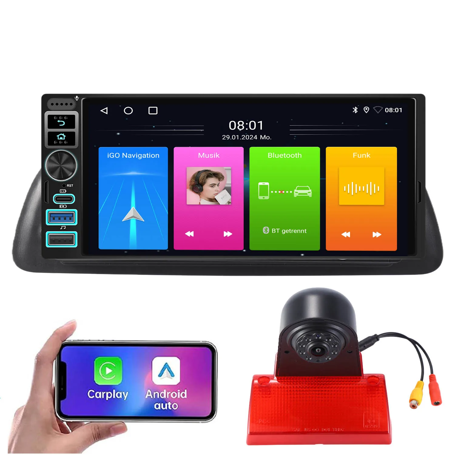 Bluetooth Android Auto Car radio Carpaly GPS Navigation HD Reverse camera For Dodge Cargo Van VW LT 28-35 II Bus 28-46 II Kasten