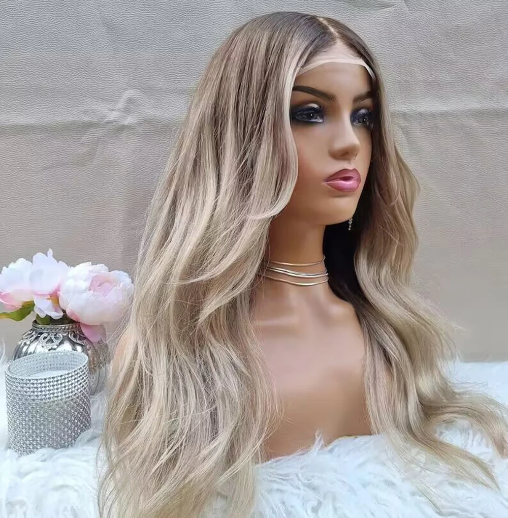 Podkreśl peruki typu Lace Front ludzkie włosy brązowa blondynka 13x6 koronkowa peruka na przód naturalne fale wstępnie oskubane pełna koronkowa brazylijska szwajcarska koronka