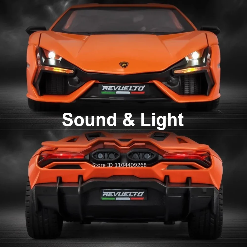 Maßstab 1:24 Lambor Revuelto SCV12 Sportwagen Spielzeugmodell Musik Licht Supercar Scherentüren geöffnet Fahrzeugmodelle Sammlung Geschenke