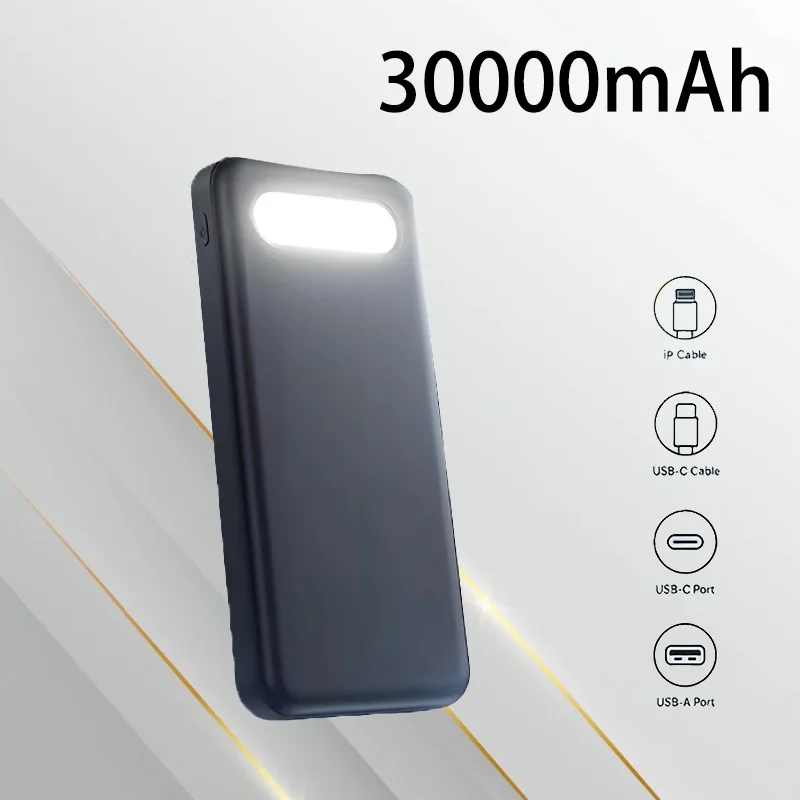 

Портативный внешний аккумулятор большой емкости с двусторонней быстрой зарядкой, встроенной LED-подсветкой, удобный для путешествий и экстренных ситуаций