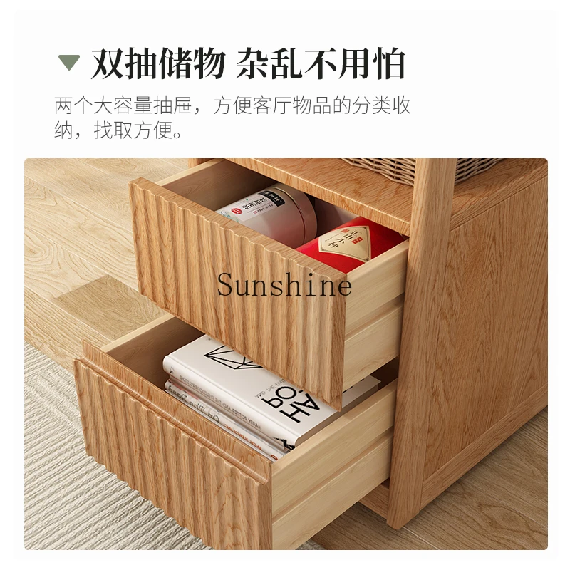 Solid wood small tea table, sofa side cabinet, living room mobile with wheels, water heater integrated